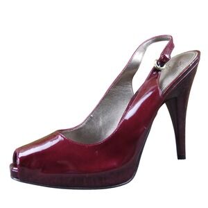 Joan & David Freeland Women's 9.5 Burgundy Patent Leather Slingback Heels